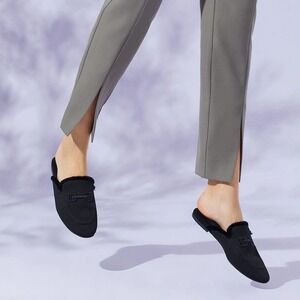 Vivaia Women's Black‎ Fur Trim Knit Mules Loafers Slip On Shoes size 8 EU 39